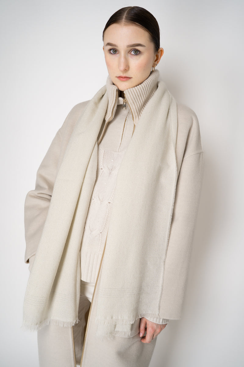 Lorena Antoniazzi Wool Cashmere Knit Scarf with Lurex Details in Off-White Vancouver. Shop Online or in Store.