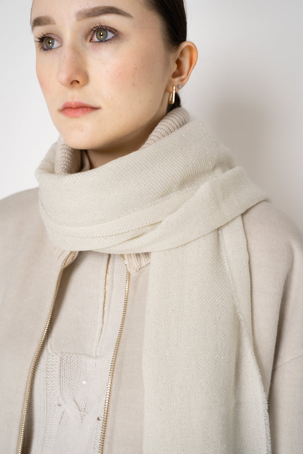 Lorena Antoniazzi Wool Cashmere Knit Scarf with Lurex Details in Off-White Vancouver. Shop Online or in Store.