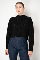 Lorena Antoniazzi Wool Cashmere Knit Sequin Cropped Pullover in Black Vancouver. Shop Online or in Store.