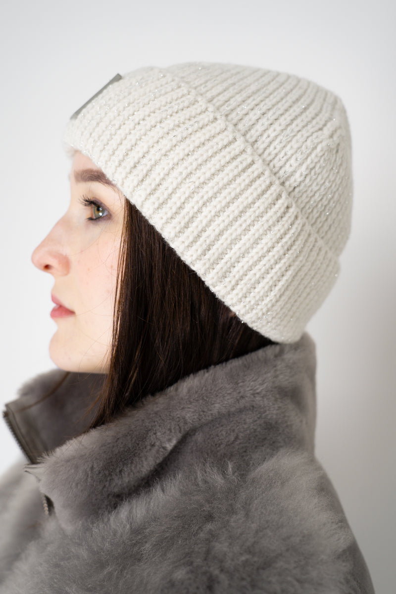 Lorena Antoniazzi Wool Cashmere Lurex Toque in Frosty White Vancouver. Shop Online or in Store.