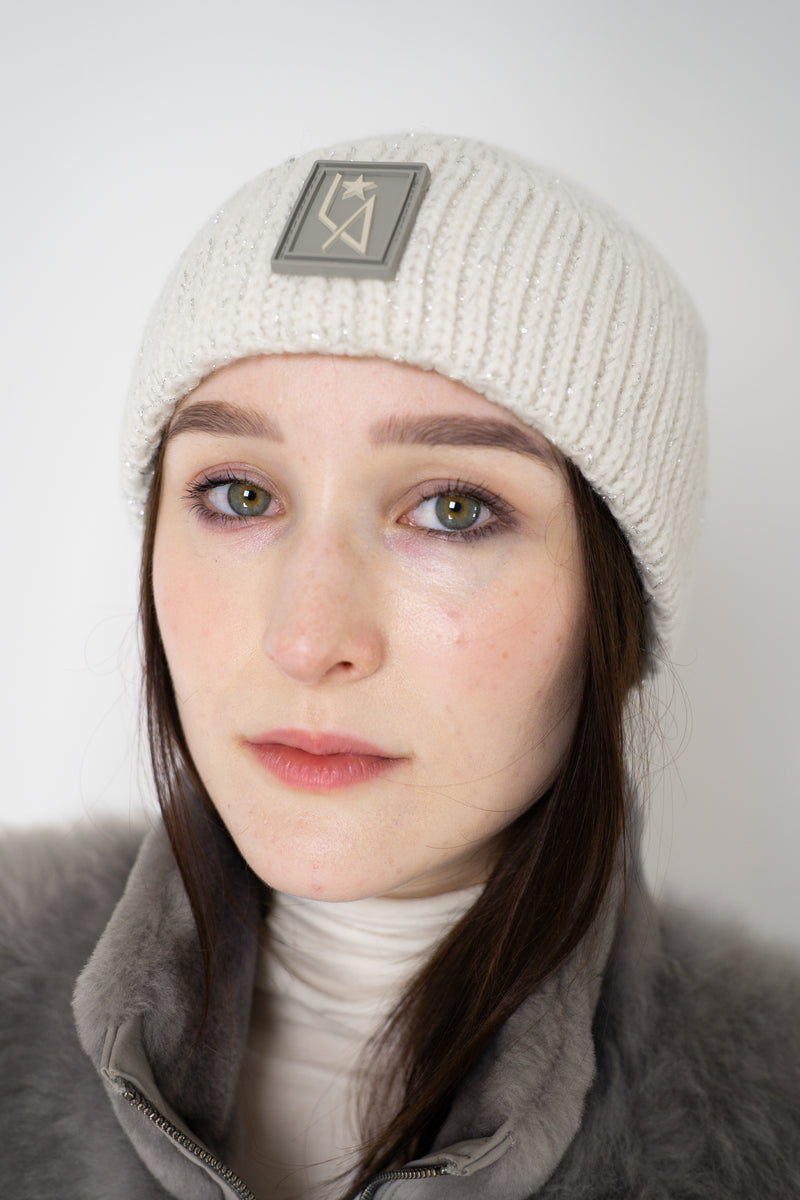 Lorena Antoniazzi Wool Cashmere Lurex Toque in Frosty White Vancouver. Shop Online or in Store.