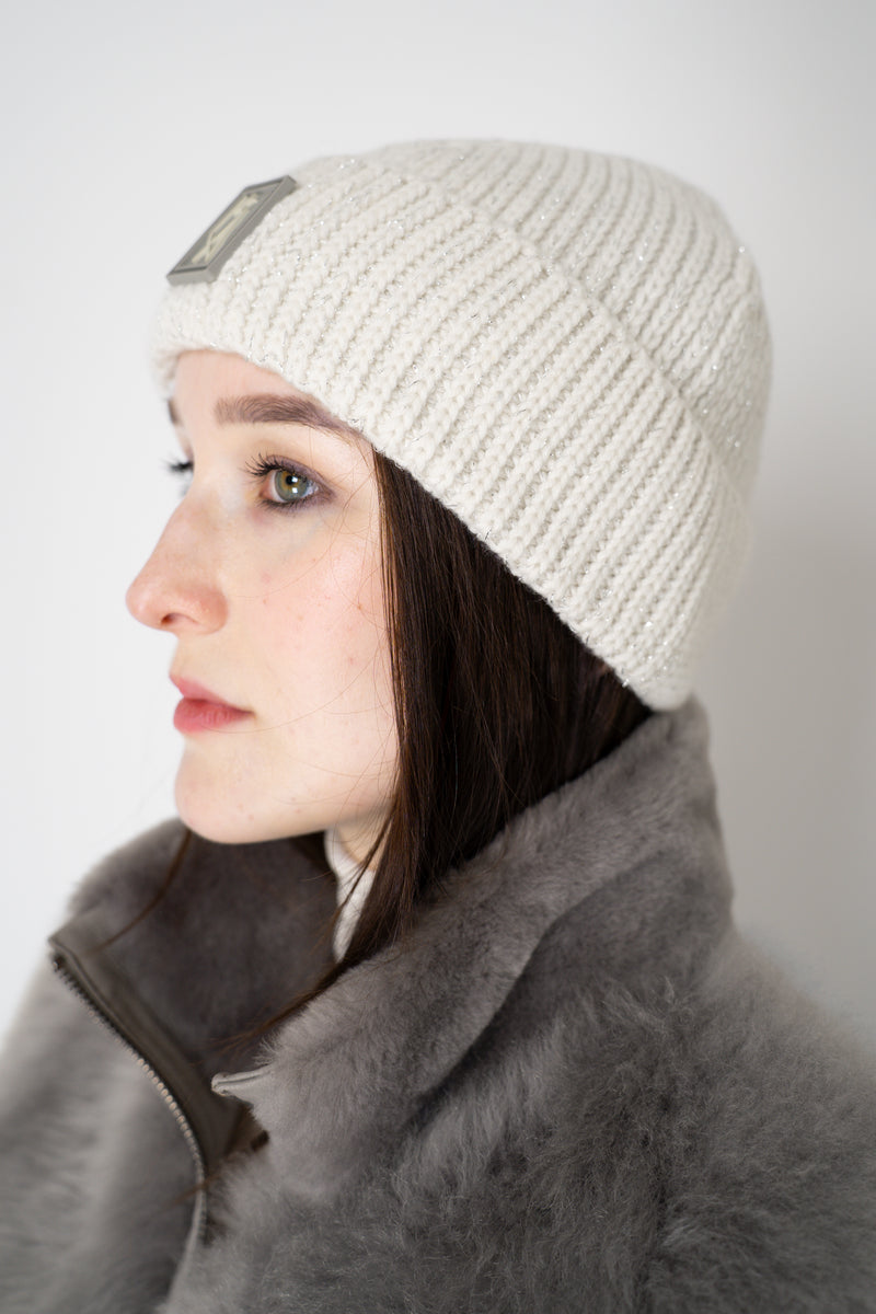 Lorena Antoniazzi Wool Cashmere Lurex Toque in Frosty White Vancouver. Shop Online or in Store.