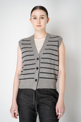 Lorena Antoniazzi Wool Cashmere V-Neck Knit Stripe Vest in Grey and Navy Vancouver. Shop Online or in Store.