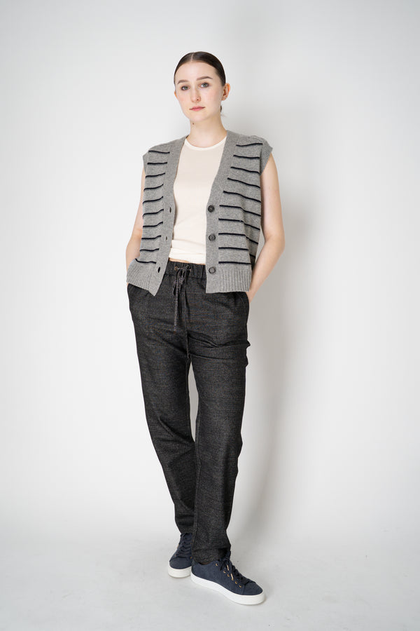 Lorena Antoniazzi Wool Cashmere V-Neck Knit Stripe Vest in Grey and Navy Vancouver. Shop Online or in Store.
