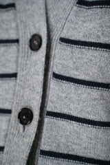 Lorena Antoniazzi Wool Cashmere V-Neck Knit Stripe Vest in Grey and Navy Vancouver. Shop Online or in Store.