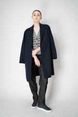 Lorena Antoniazzi Wool Cashmere V-Neck Knit Stripe Vest in Grey and Navy Vancouver. Shop Online or in Store.