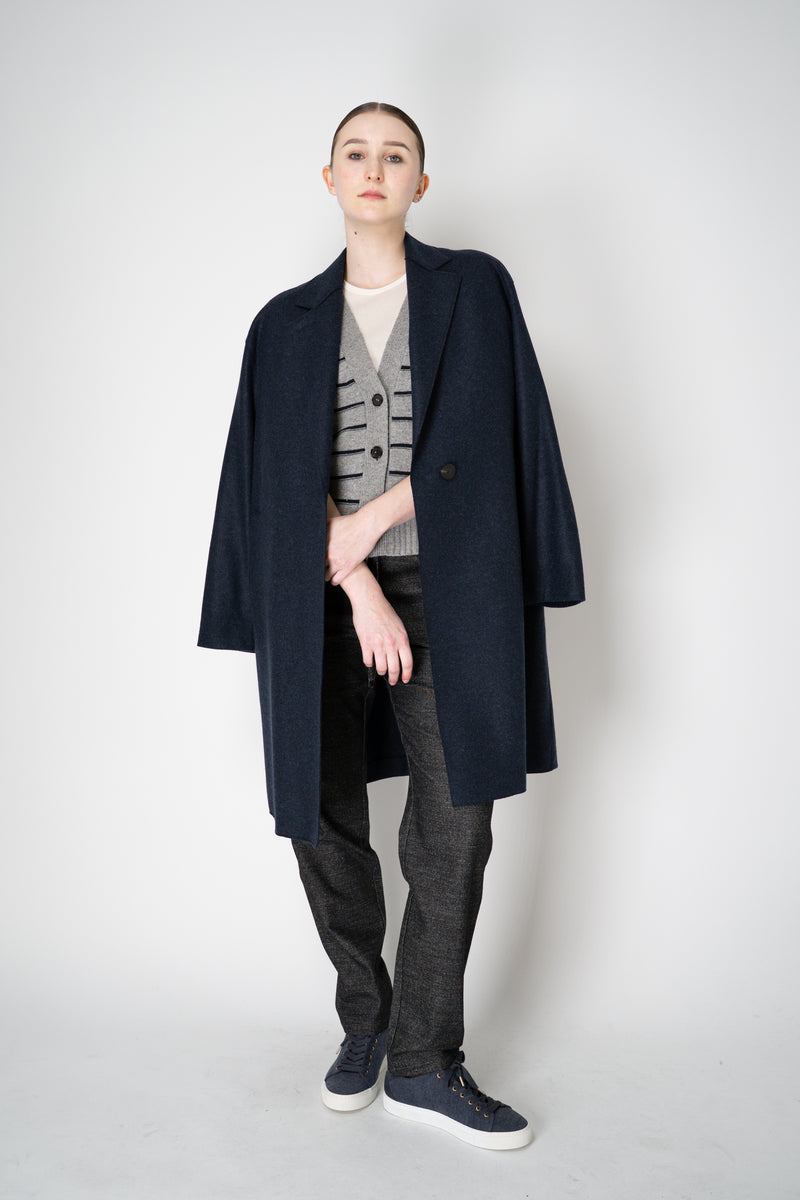 Lorena Antoniazzi Wool Cashmere V-Neck Knit Stripe Vest in Grey and Navy Vancouver. Shop Online or in Store.