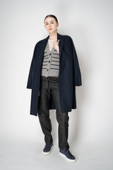 Lorena Antoniazzi Wool Cashmere V-Neck Knit Stripe Vest in Grey and Navy Vancouver. Shop Online or in Store.