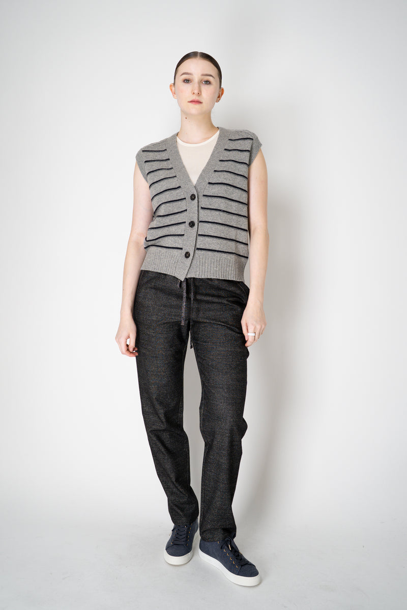 Lorena Antoniazzi Wool Cashmere V-Neck Knit Stripe Vest in Grey and Navy Vancouver. Shop Online or in Store.