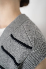 Lorena Antoniazzi Wool Cashmere V-Neck Knit Stripe Vest in Grey and Navy Vancouver. Shop Online or in Store.