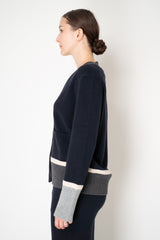 Lorena Antoniazzi Wool Cashmere V-neck Cardigan with Colour Blocking Trims in Navy Vancouver. Shop Online or in Store.