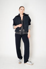 Lorena Antoniazzi Wool Cashmere V-neck Cardigan with Colour Blocking Trims in Navy Vancouver. Shop Online or in Store.
