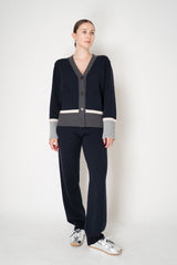 Lorena Antoniazzi Wool Cashmere V-neck Cardigan with Colour Blocking Trims in Navy Vancouver. Shop Online or in Store.
