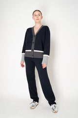 Lorena Antoniazzi Wool Cashmere V-neck Cardigan with Colour Blocking Trims in Navy Vancouver. Shop Online or in Store.