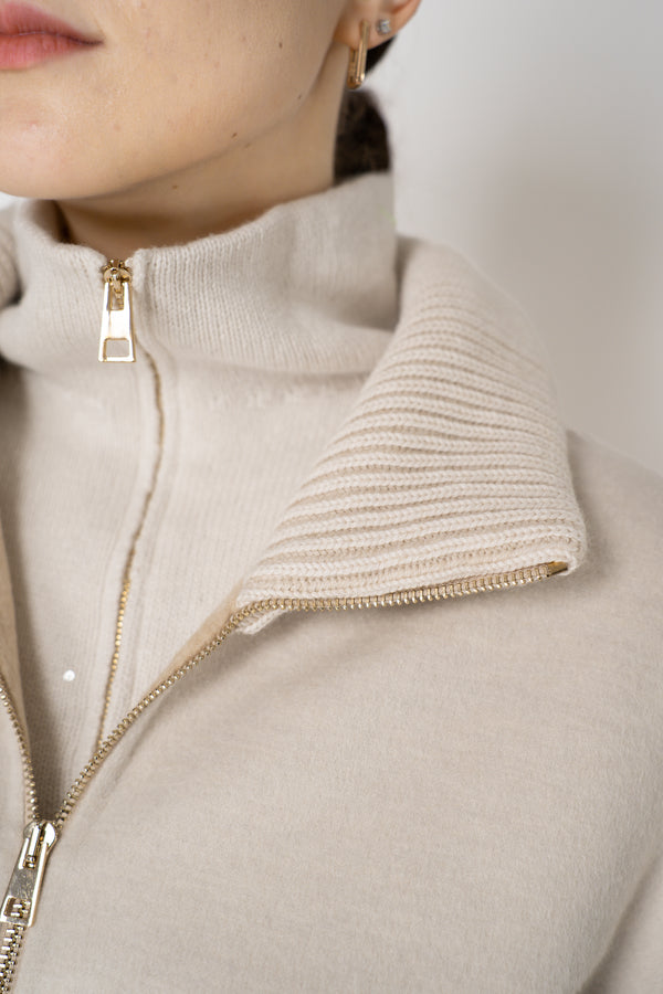 Lorena Antoniazzi Wool Coat with Knit Neckline in Cream Vancouver. Shop Online or in Store.