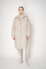 Lorena Antoniazzi Wool Coat with Knit Neckline in Cream Vancouver. Shop Online or in Store.