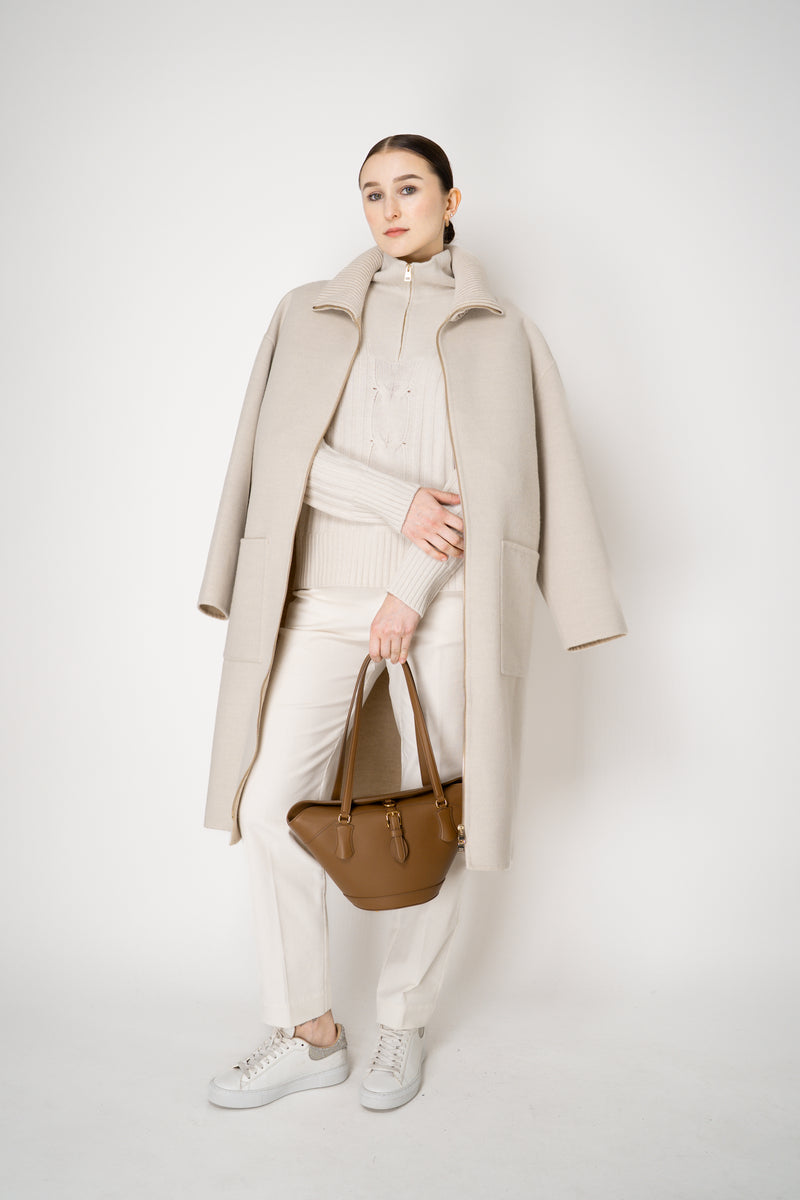 Lorena Antoniazzi Wool Coat with Knit Neckline in Cream Vancouver. Shop Online or in Store.