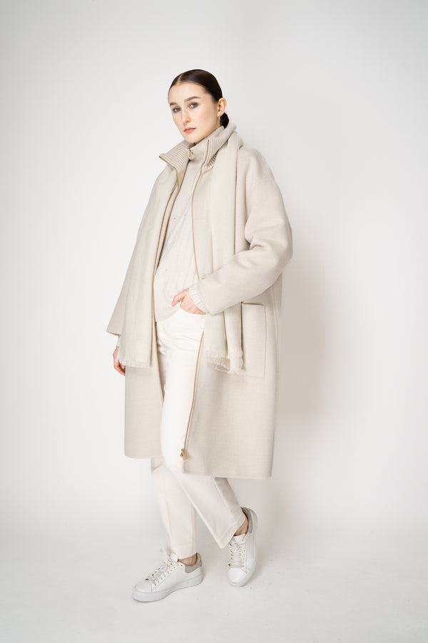 Lorena Antoniazzi Wool Coat with Knit Neckline in Cream Vancouver. Shop Online or in Store.