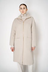 Lorena Antoniazzi Wool Coat with Knit Neckline in Cream Vancouver. Shop Online or in Store.