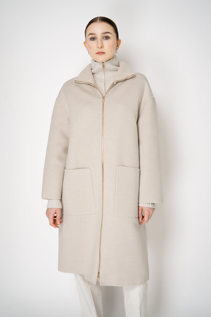 Lorena Antoniazzi Wool Coat with Knit Neckline in Cream Vancouver. Shop Online or in Store.
