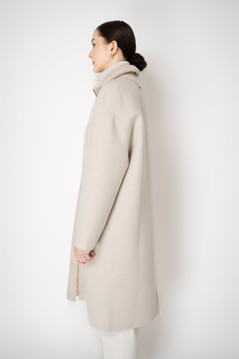 Lorena Antoniazzi Wool Coat with Knit Neckline in Cream Vancouver. Shop Online or in Store.