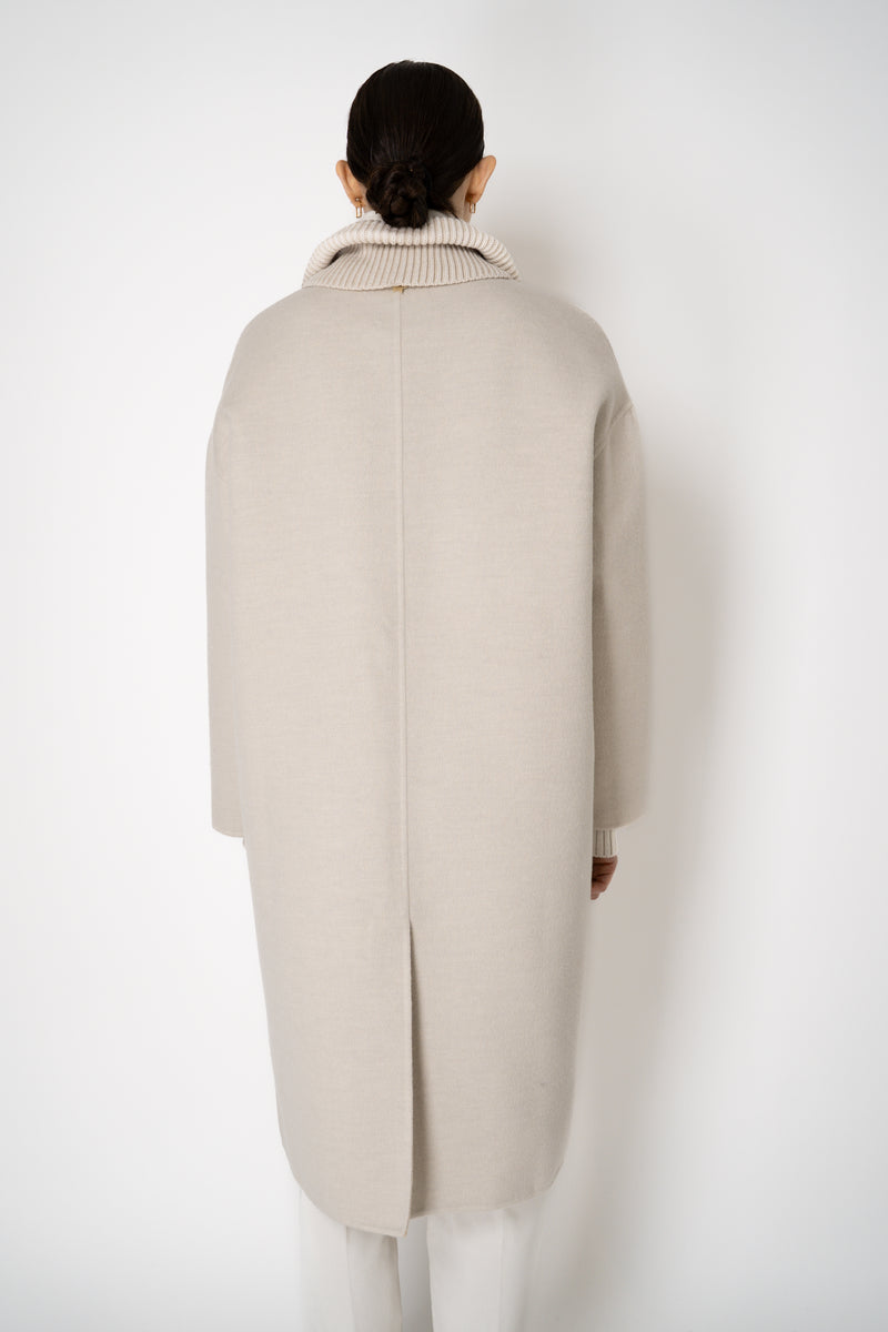 Lorena Antoniazzi Wool Coat with Knit Neckline in Cream Vancouver. Shop Online or in Store.