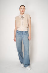 Lorena Antoniazzi Wool Mohair High Neck Knit Bouclé Vest in Beige