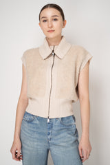 Lorena Antoniazzi Wool Mohair High Neck Knit Bouclé Vest in Beige