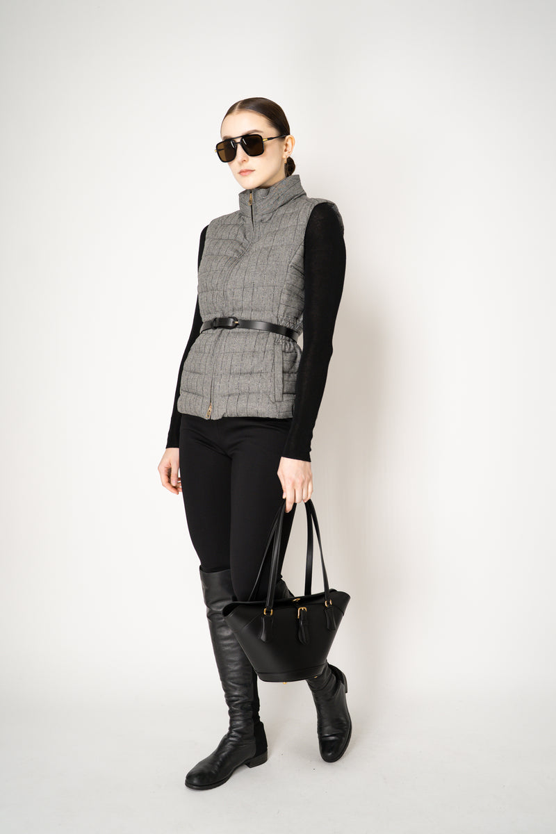 Lorena Antoniazzi Wool Viscose Padded Hourglass Vest in Grey Vancouver. Shop Online or in Store.
