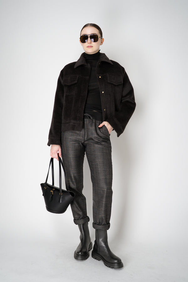 Lorena Antoniazzi Wool Viscose Pull-On Style Plaid Trousers in Dark Grey Vancouver. Shop Online or in Store.
