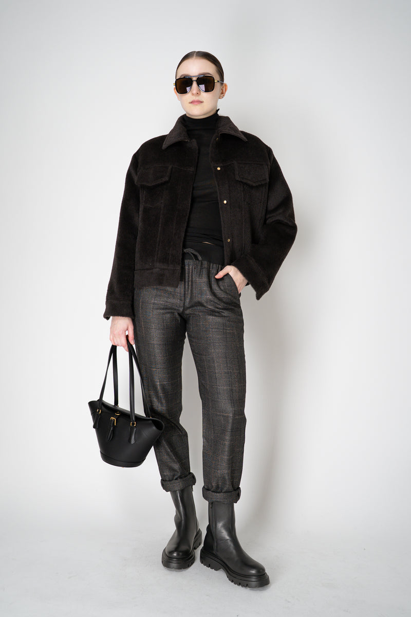 Lorena Antoniazzi Wool Viscose Pull-On Style Plaid Trousers in Dark Grey Vancouver. Shop Online or in Store.