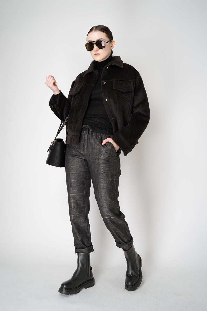 Lorena Antoniazzi Wool Viscose Pull-On Style Plaid Trousers in Dark Grey Vancouver. Shop Online or in Store.