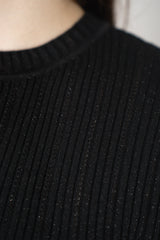 Lorena Antoniazzi Wool Viscose Ribbed Lurex Short Sleeve Pullover in Black Vancouver. Shop Online or in Store.