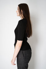Lorena Antoniazzi Wool Viscose Ribbed Lurex Short Sleeve Pullover in Black Vancouver. Shop Online or in Store.