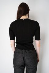 Lorena Antoniazzi Wool Viscose Ribbed Lurex Short Sleeve Pullover in Black Vancouver. Shop Online or in Store.