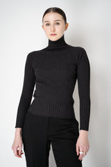 Lorena Antoniazzi Wool Viscose Ribbed Turtleneck Pullover in Dark Grey Vancouver. Shop Online or in Store.