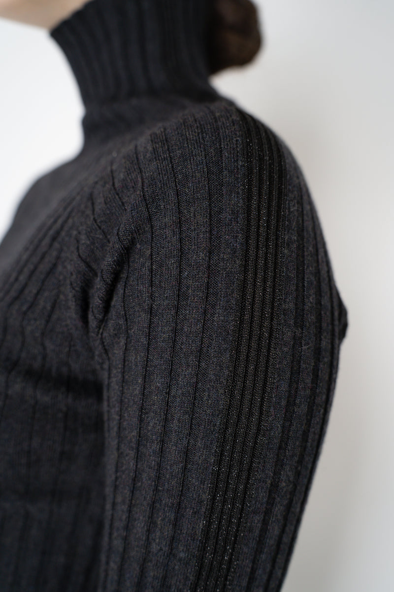 Lorena Antoniazzi Wool Viscose Ribbed Turtleneck Pullover in Dark Grey Vancouver. Shop Online or in Store.
