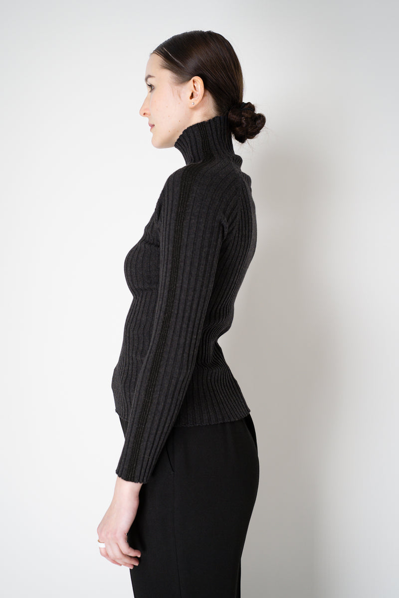 Lorena Antoniazzi Wool Viscose Ribbed Turtleneck Pullover in Dark Grey Vancouver. Shop Online or in Store.