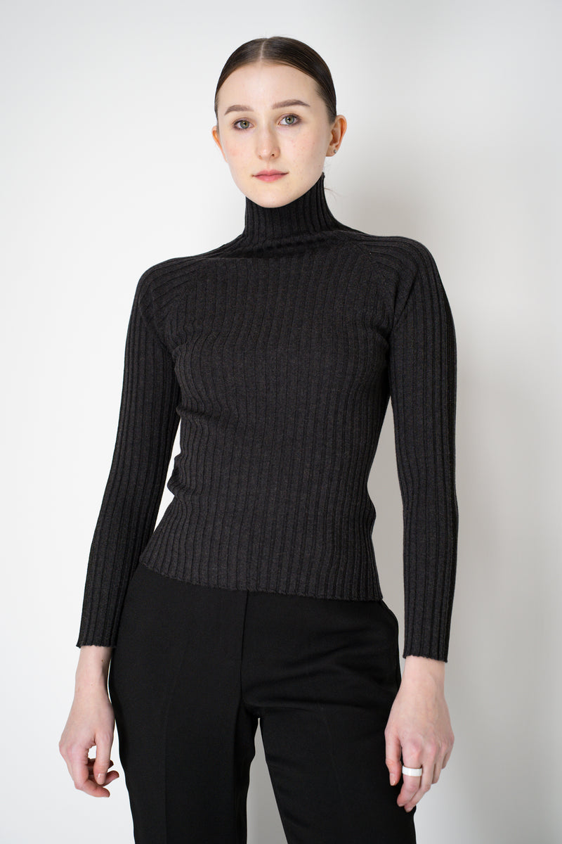Lorena Antoniazzi Wool Viscose Ribbed Turtleneck Pullover in Dark Grey Vancouver. Shop Online or in Store.