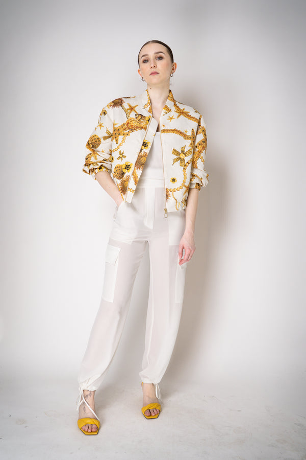 Lunatica Milano Brocade Cropped Bomber Jacket Sea Print in Gold Vancouver. Shop Online or in Store.