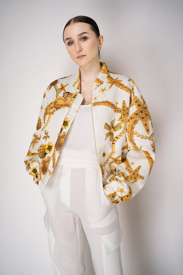 Lunatica Milano Brocade Cropped Bomber Jacket Sea Print in Gold Vancouver. Shop Online or in Store.