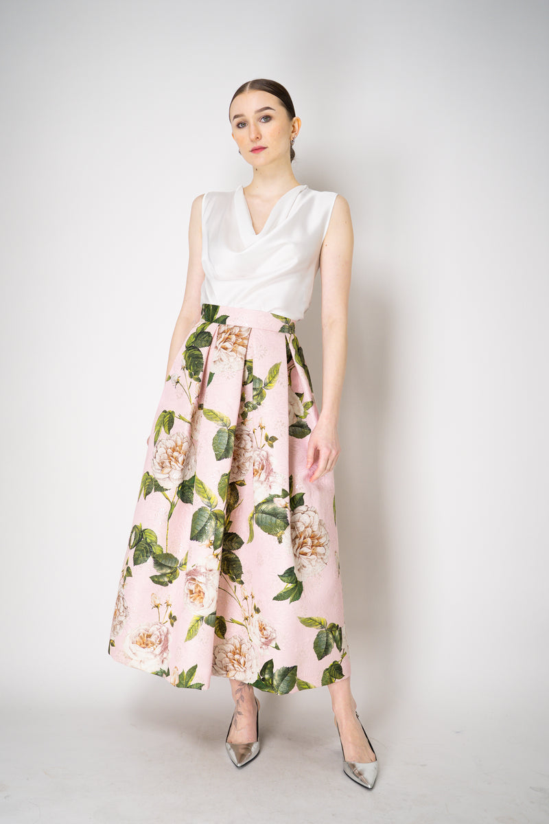 Lunatica Milano Brocade Maxi Skirt Luna MLX Roses Print in Pink Vancouver. Shop Online or in Store.