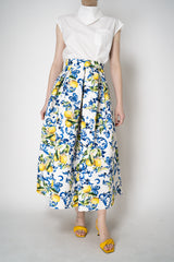 Lunatica Milano Brocade Maxi Skirt T-Lemon Print in White and Blue Vancouver. Shop Online or in Store.