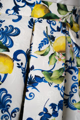 Lunatica Milano Brocade Maxi Skirt T-Lemon Print in White and Blue Vancouver. Shop Online or in Store.