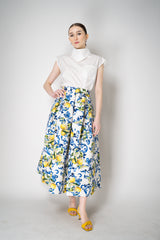Lunatica Milano Brocade Maxi Skirt T-Lemon Print in White and Blue Vancouver. Shop Online or in Store.