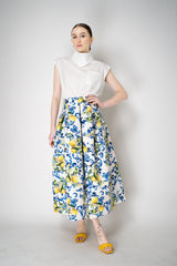 Lunatica Milano Brocade Maxi Skirt T-Lemon Print in White and Blue Vancouver. Shop Online or in Store.