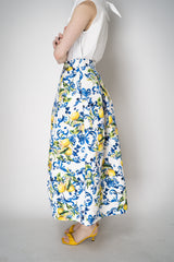 Lunatica Milano Brocade Maxi Skirt T-Lemon Print in White and Blue Vancouver. Shop Online or in Store.