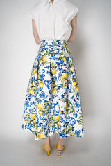 Lunatica Milano Brocade Maxi Skirt T-Lemon Print in White and Blue Vancouver. Shop Online or in Store.