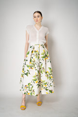 Lunatica Milano Brocade Maxi Skirt T-Lemon Print in White and Green Vancouver. Shop Online or in Store.