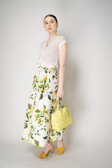 Lunatica Milano Brocade Maxi Skirt T-Lemon Print in White and Green Vancouver. Shop Online or in Store.
